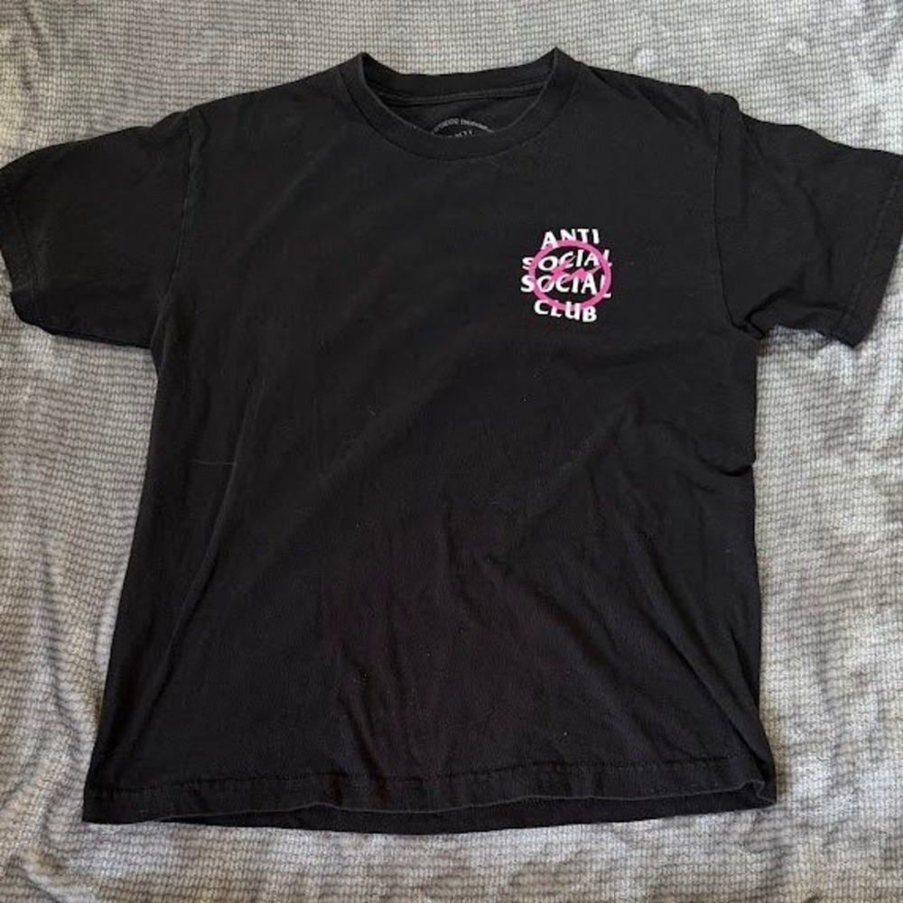 Anti Social Social Club x Fragment Design Pink Bolt Logo T-Shirt Black Mens‎ M